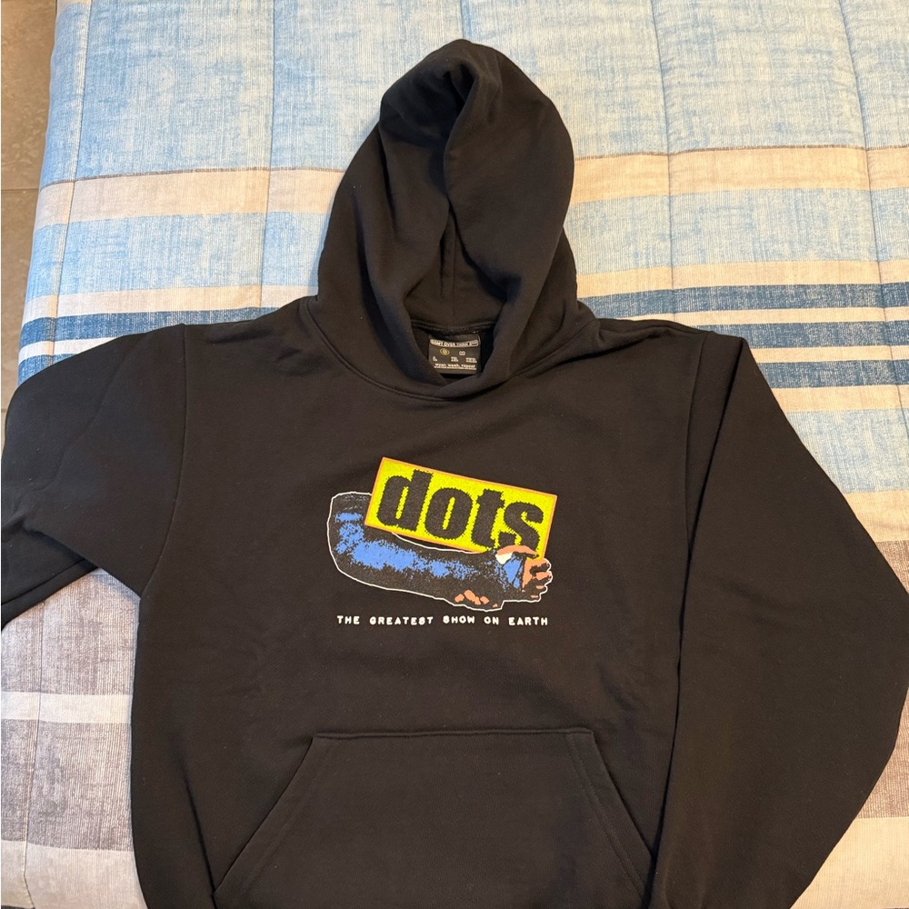 Dots Black Hoodie with Blue and Yellow Graphic